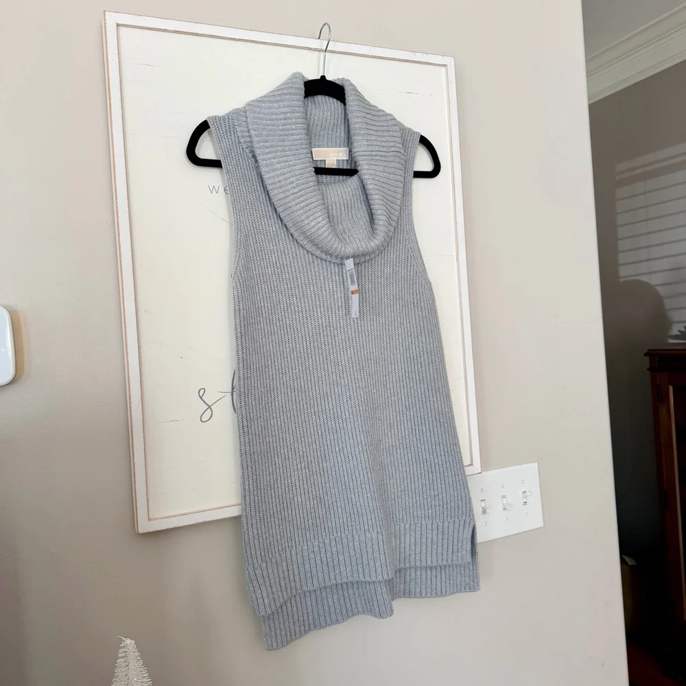 MICHAEL KORS Chunky Cable Knit Sleeveless Cowl Neck Sweater Tunic Grey Small